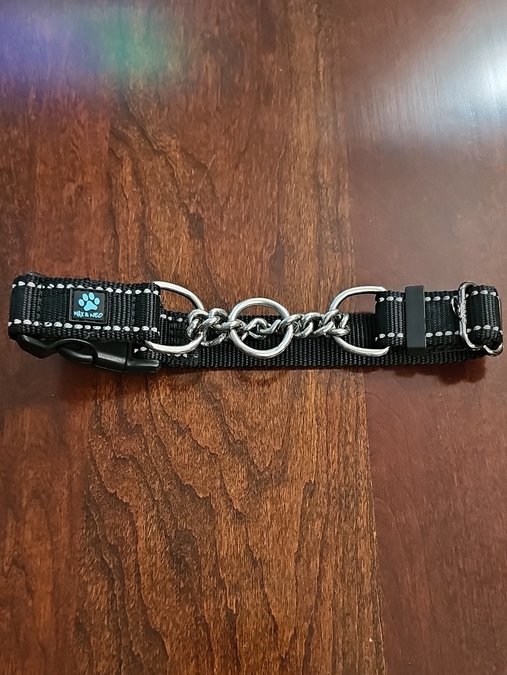 Max & Neo Black Stainless Steel Martingale Dog Collar
